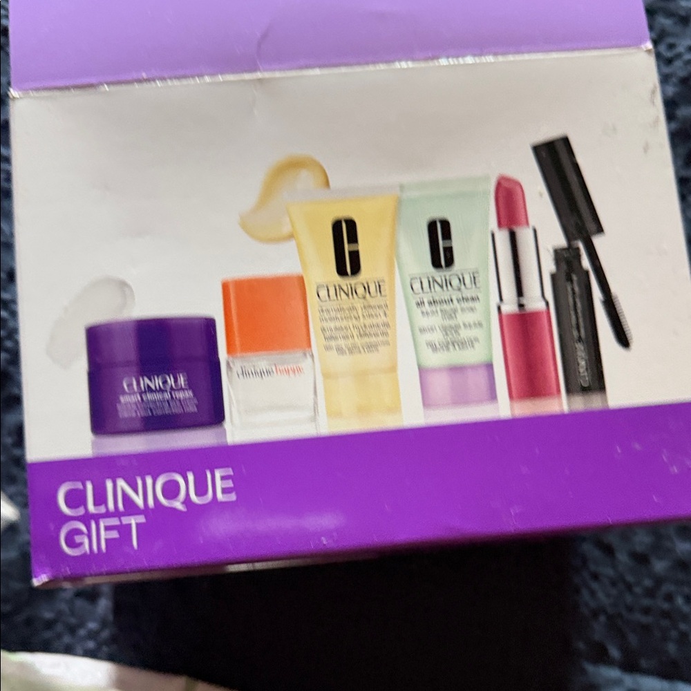 Clinique Gift Set Box with Purple Accent and Pink Lipstick